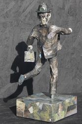 Banker mit Koffer, Papier, 2025, Heinrich Schwarzenbach-Böhm