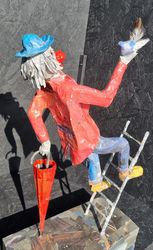 Clown mit Leiter, Papier, 2024, Heinrich Schwarzenbach-Böhm