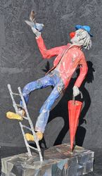 Clown mit Leiter, Papier, 2024, Heinrich Schwarzenbach-Böhm